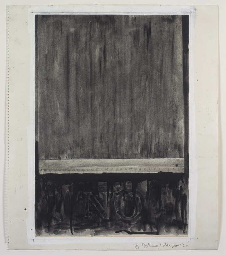 Jasper Johns, No, 1964, graphite, charcoal, gouache and liquid graphite on paper, 20 ¼ x 17 ½ inches (51.4 x 44.5 cm). The Museum of Modern Art, New York. Gift of Sally and Wynn Kramarsky, 2004. Art © Jasper Johns/Licensed by VAGA, New York, NY / Photo: Ellen McDermott