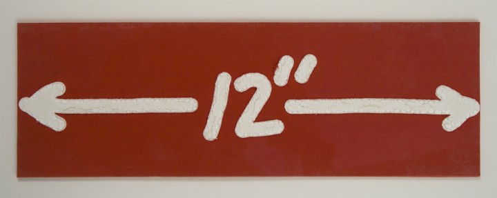 Mel Bochner, 12”, 1997, unique wood engraving with embossment and hand painting, 4 1/8 x 12 1/8 inches (10.5 x 30.8 cm). Published by Two Palms, New York. © Mel Bochner / Photo: Laura Mitchell