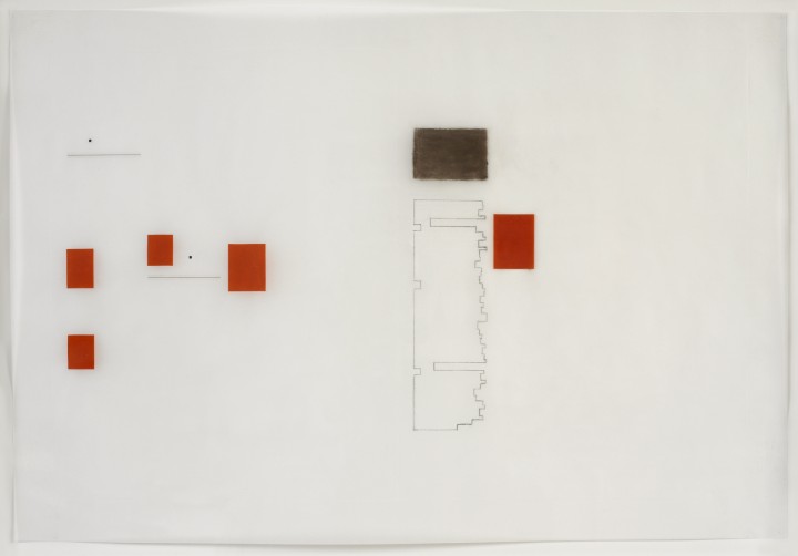Karen Schiff, Agnes Martin, College Art Association News, March 2005, opening, I, 2005, graphite, conté crayon, etching stylus, ink, Rubylith and Letraset tape on vellum, 13 x 19 ¼ inches (33 x 48.9 cm). © Karen Schiff / Photo: Ellen McDermott