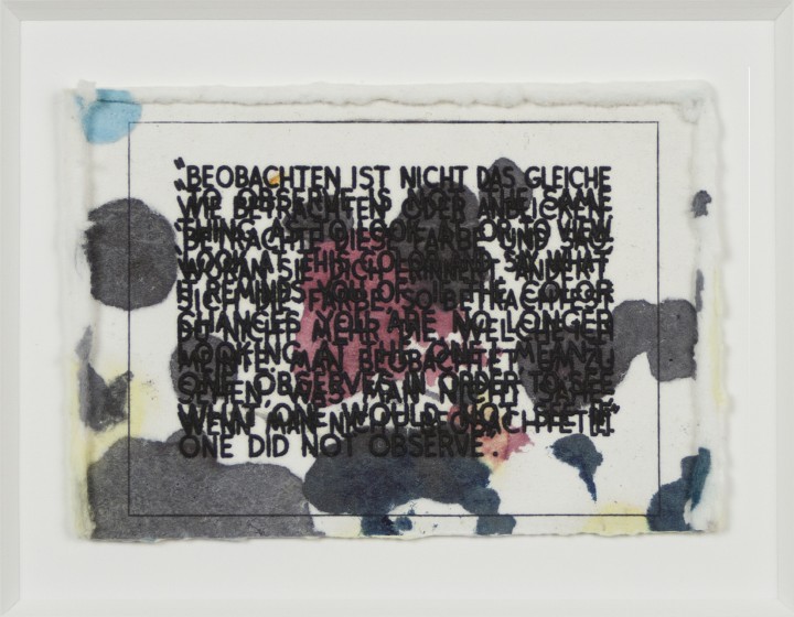Mel Bochner, If the Color Changes…, 2003, monoprint with engraving and embossment on Twinrocker handmade paper, 2 ½ x 3 ½ inches (6.4 x 8.9 cm). Published by Two Palms, New York. Joel and Lila Harnett Print Study Center, University of Richmond Museums, Richmond, Virginia. Gift of Sally and Wynn Kramarsky, H2013.03.05. © Mel Bochner / Photo: Laura Mitchell