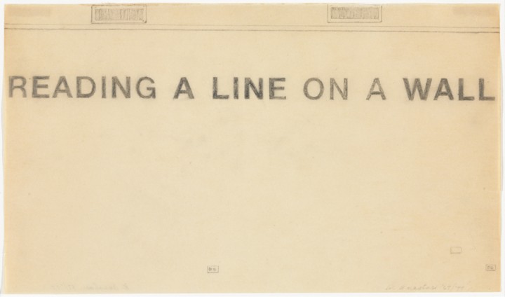 William Anastasi, Untitled (READING A LINE ON A WALL), 1967/1977, graphite on paper, 6 3/8 x 10 3/4 inches (16.2 x 27.3 cm). The Museum of Modern Art, New York. Gift of Sally and Wynn Kramarsky in honor of Maja Oeri, 2011. © William Anastasi / Photo: John Wronn 