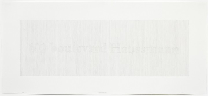 Susanna Harwood Rubin, 102 boulevard Haussmann, 2000, graphite on paper, 14 x 31 inches (35.6 x 78.7 cm). © Susanna Harwood Rubin / Photo: Ellen McDermott