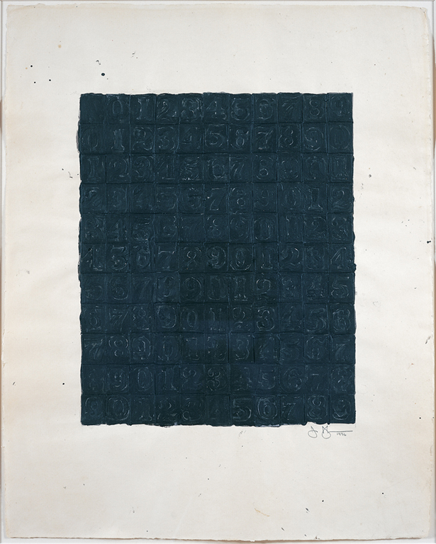 Jasper Johns, Numbers, 1996, acrylic, graphite and collage on paper, 24 ½ x 19 9/16 inches (62.2 x 49.7 cm). Art © Jasper Johns/Licensed by VAGA, New York, NY / Photo: Jamie Stukenberg | Professional Graphics, Inc.