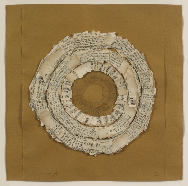Lenore Tawney, Fruitful Place, 1966, ink and collage on paper, 11 ½ x 9 ¼ inches (29.2 x 23.5 cm). © Lenore G. Tawney Foundation / Photo: Ellen McDermott