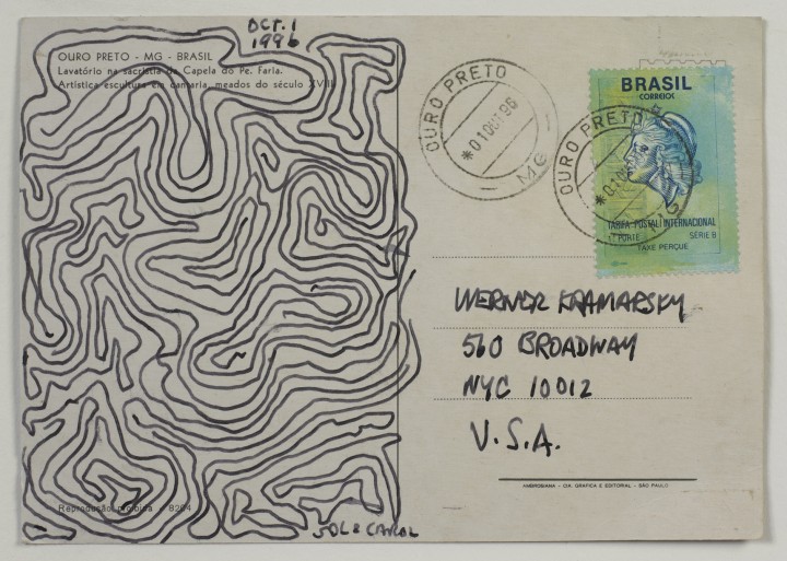 Sol LeWitt, Postcard, 1996, felt-tip marker on postcard, 4 x 6 inches (10.2 x 15.2 cm). © 2013 The LeWitt Estate / Artists Rights Society (ARS), New York / Photo: Ellen McDermott 
