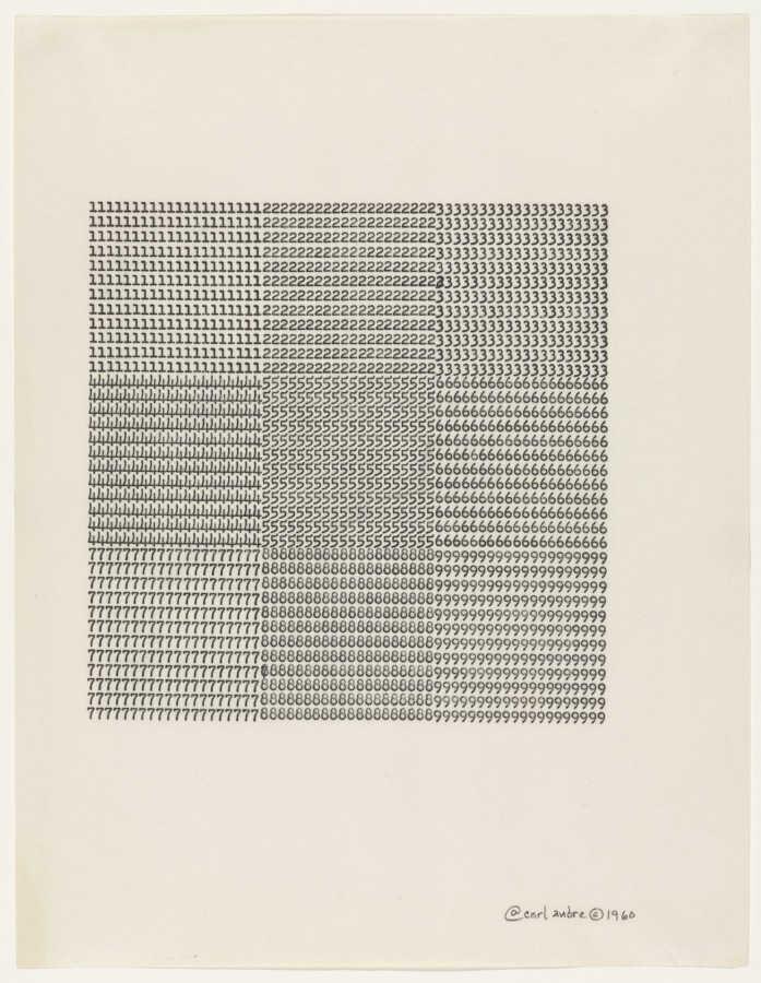 Carl Andre, Untitled, 1960, typewriting on paper, 11 x 8 ½ inches (27.9 x 21.6 cm). The Museum of Modern Art, New York. Gift of Sally and Wynn Kramarsky. Art © Carl Andre/Licensed by VAGA, New York, NY / Photo: John Wronn 