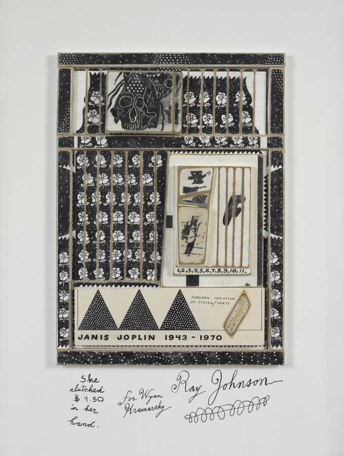 Ray Johnson, Janis Joplin, 1971, mixed media, 22 x 16 ½ inches (55.9 x 41.9 cm). © Ray Johnson Estate, Courtesy Richard L. Feigen & Co. / Photo: Ellen McDermott