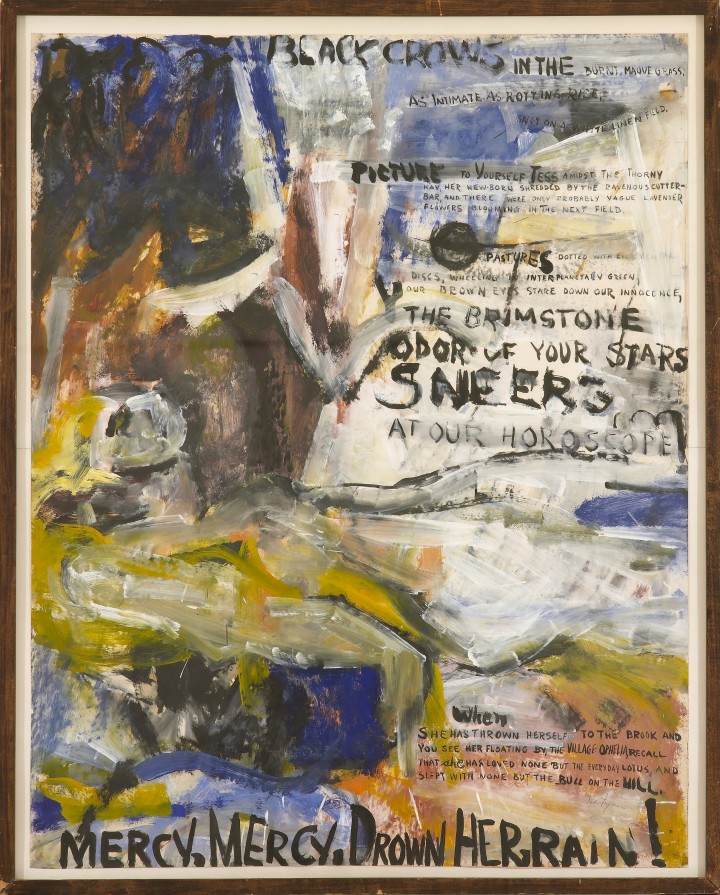 Grace Hartigan, Black Crows (Oranges No. 1), 1958, oil on paper, 45 x 35 inches (114.3 x 88.9 cm). University at Buffalo Art Galleries: Gift of the David K. Anderson Family, 2000. © Grace Hartigan Estate / Photo: Biff Henrich / IMG_INK