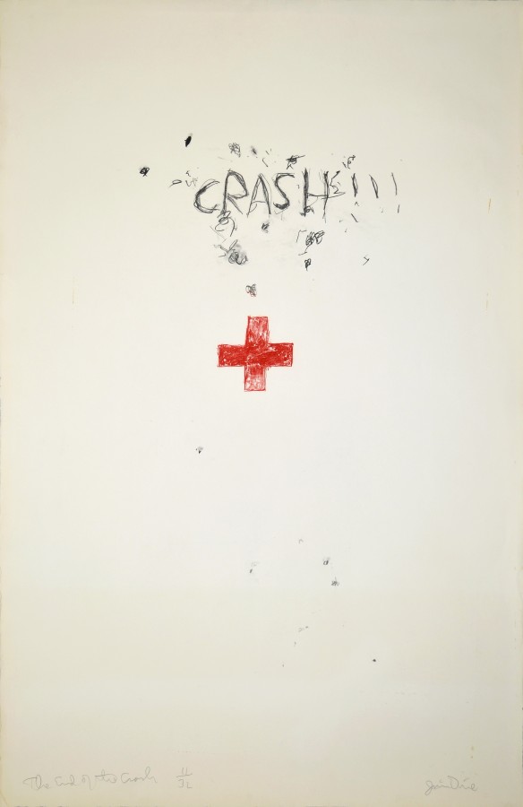 Jim Dine, The End of the Crash, 1960, lithograph on paper, 40 x 26 inches (101.6 x 66 cm). University at Buffalo Art Galleries: Gift of the David K. Anderson Family, 2003. © 2014 Artists Rights Society (ARS), New York / Photo: UB Art Galleries